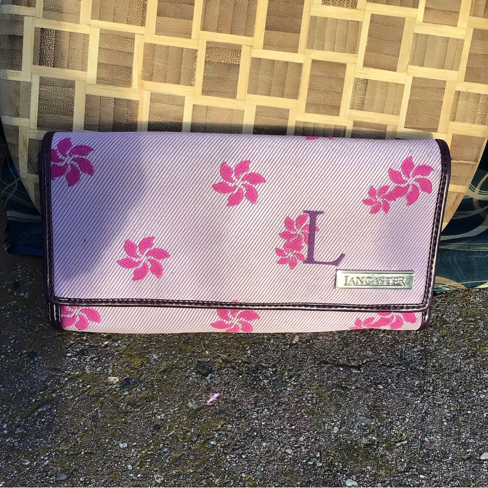 Lancaster Plum Floral Lavender Bifold Wallet